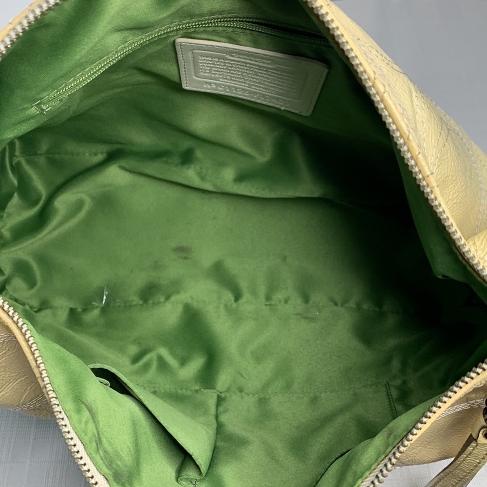 Coach Ivory Signature Stitch Crinkled Patent Leather Zip Hobo Shoulder Bag - Picture 7 of 9